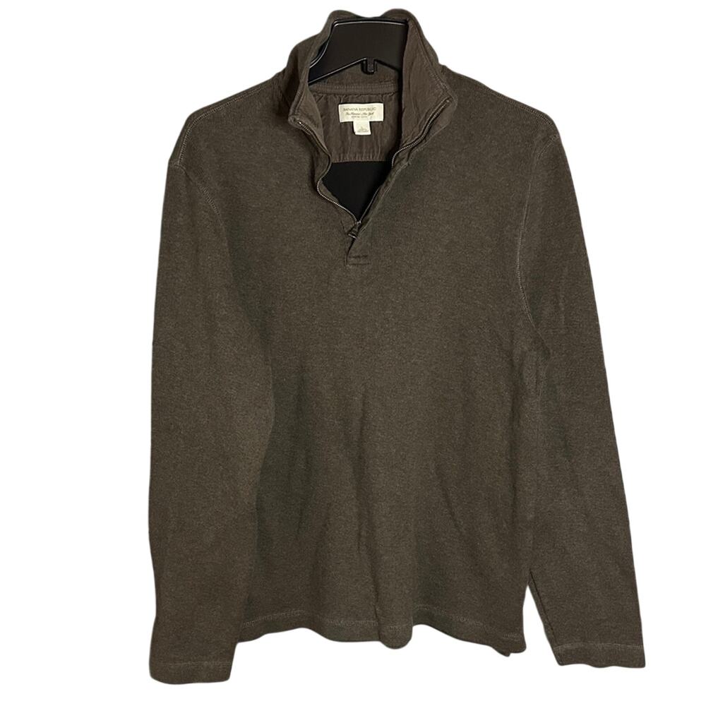 Banana Republic Men's Brown Zip-Up Sweater with corduroy elbow patches Large